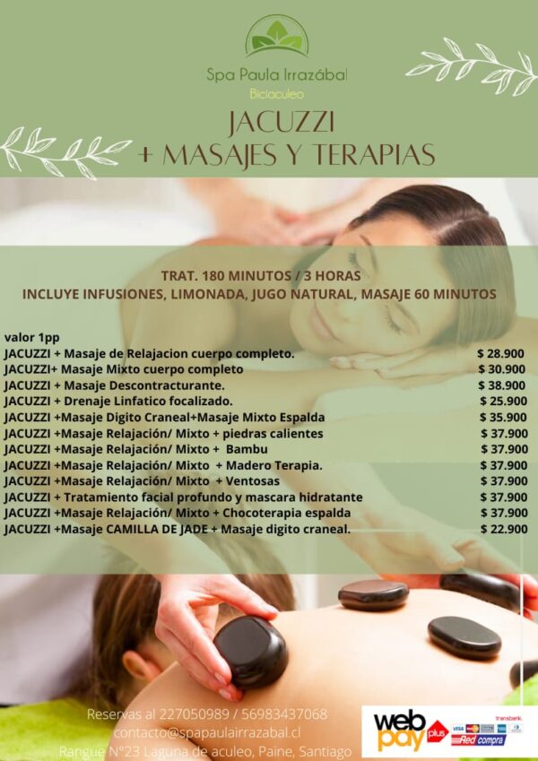 Jacuzzi + masajes y terapias