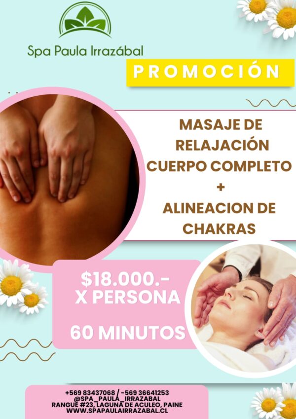 Masaje relajación cuerpo completo + Alineación de chakras  45 min